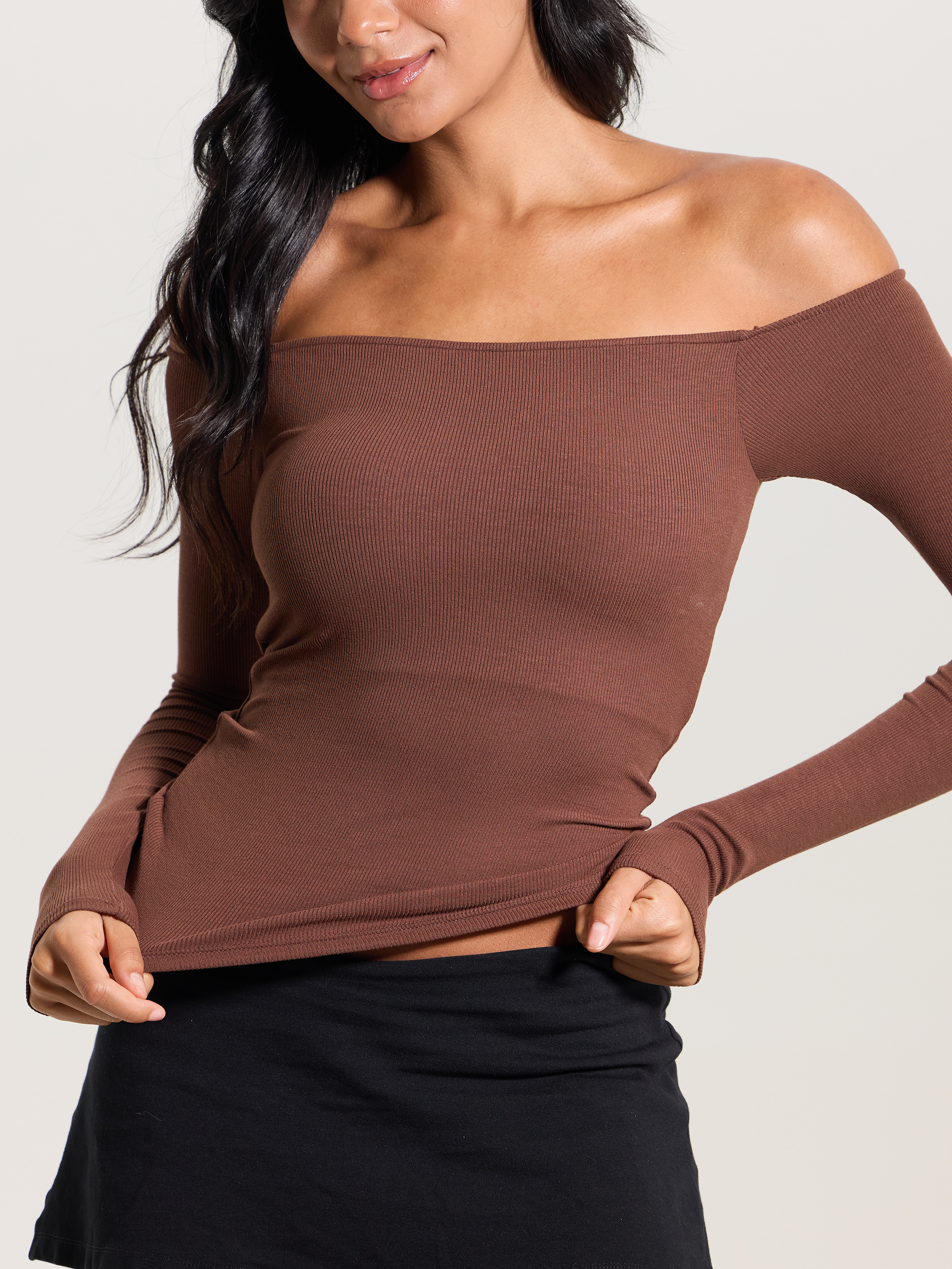 👗 Ribbed Off-Shoulder Crop Brami Top 💫 Soft, Stretchy & Elegant Fit