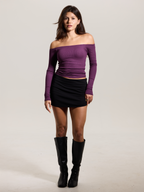 👗 Ribbed Off-Shoulder Crop Brami Top 💫 Soft, Stretchy & Elegant Fit