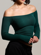 👗 Ribbed Off-Shoulder Crop Brami Top 💫 Soft, Stretchy & Elegant Fit