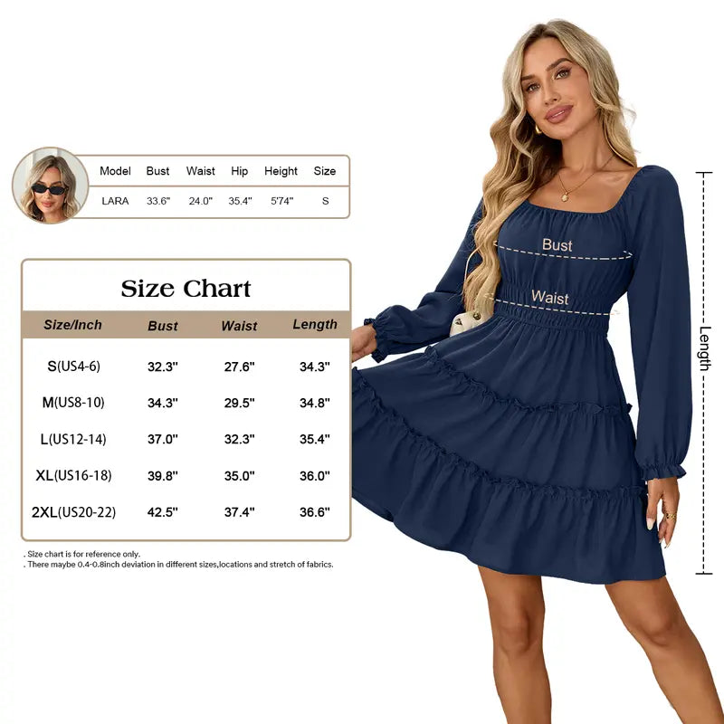 🌼 Square Neck Boho Mini Dress – Smocked Waist & Ruffle Details 💛