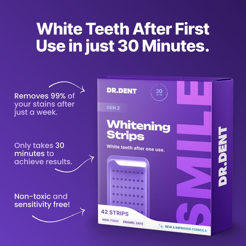 Purple Teeth Whitening Strips - 7/21 Whitening Sessions - Safe for Enamel - Non Sensitive Teeth Whitening - Peroxide-Free