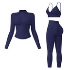 💪 3-Piece Activewear Set – Criss Cross Top, High Waist Leggings & Crop Jacket ✨