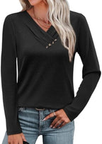 WIHOLL Long Sleeve Shirts for Women Fall Outfits V Neck T Shirts Button Down Tunic Tops Fashion Clothing