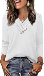 WIHOLL Long Sleeve Shirts for Women Fall Outfits V Neck T Shirts Button Down Tunic Tops Fashion Clothing