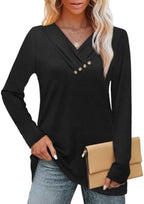 WIHOLL Long Sleeve Shirts for Women Fall Outfits V Neck T Shirts Button Down Tunic Tops Fashion Clothing