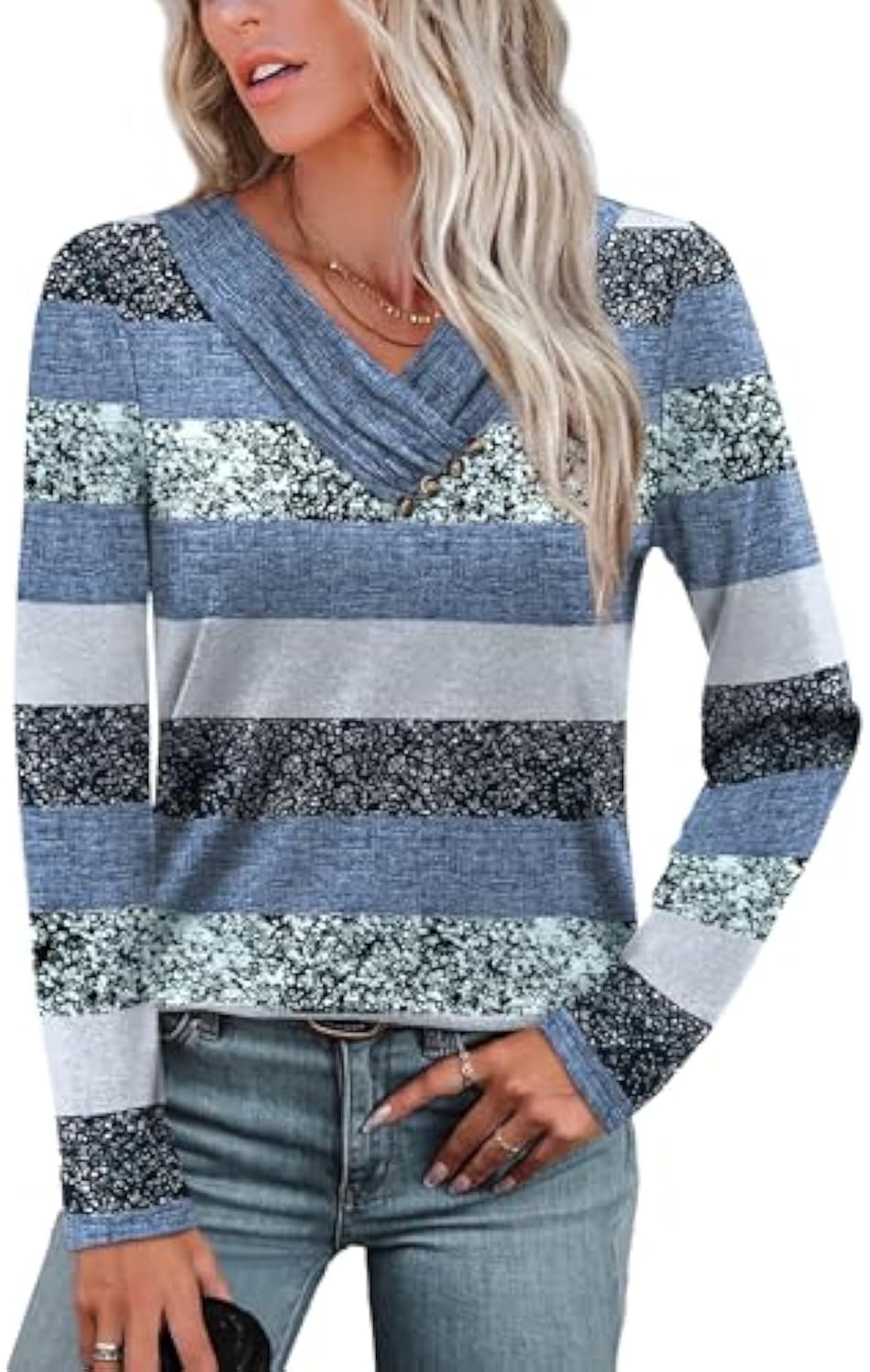 WIHOLL Long Sleeve Shirts for Women Fall Outfits V Neck T Shirts Button Down Tunic Tops Fashion Clothing