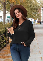 WIHOLL Long Sleeve Shirts for Women Fall Outfits V Neck T Shirts Button Down Tunic Tops Fashion Clothing