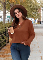 WIHOLL Long Sleeve Shirts for Women Fall Outfits V Neck T Shirts Button Down Tunic Tops Fashion Clothing